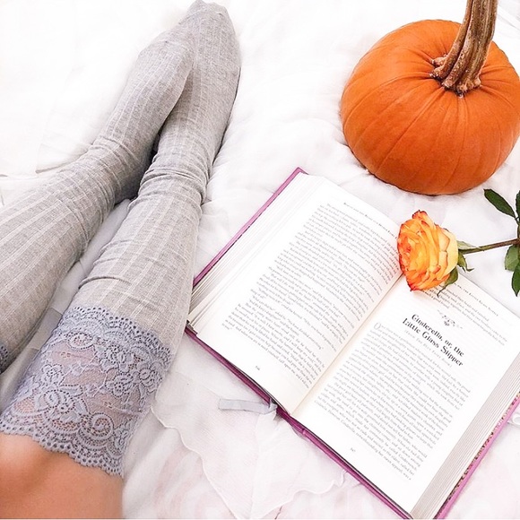 Accessories - Grey Lace Trim Thigh High Socks